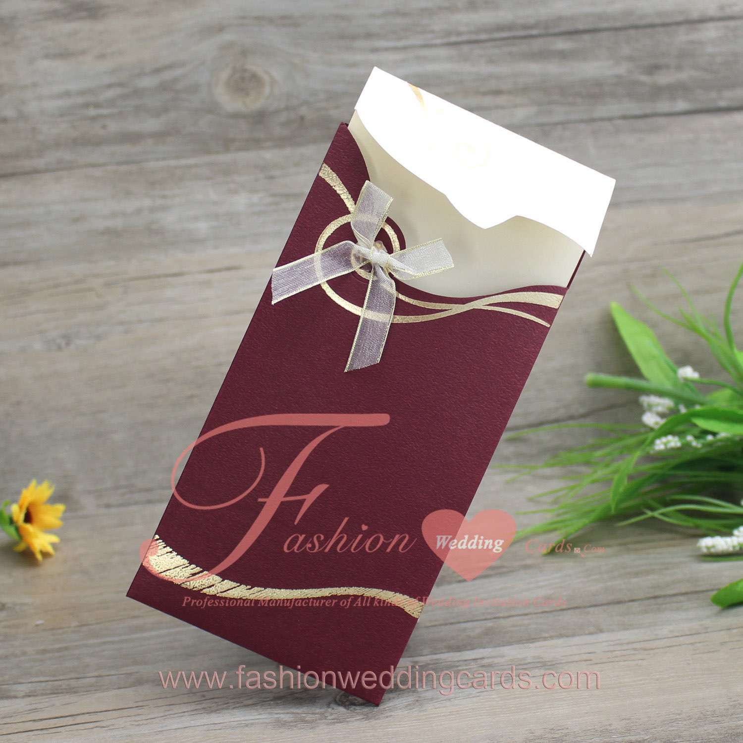 Maroon Pocket Wedding Invitation Cards